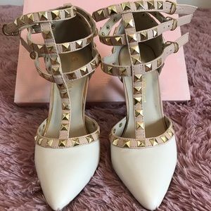 Nude studded heels